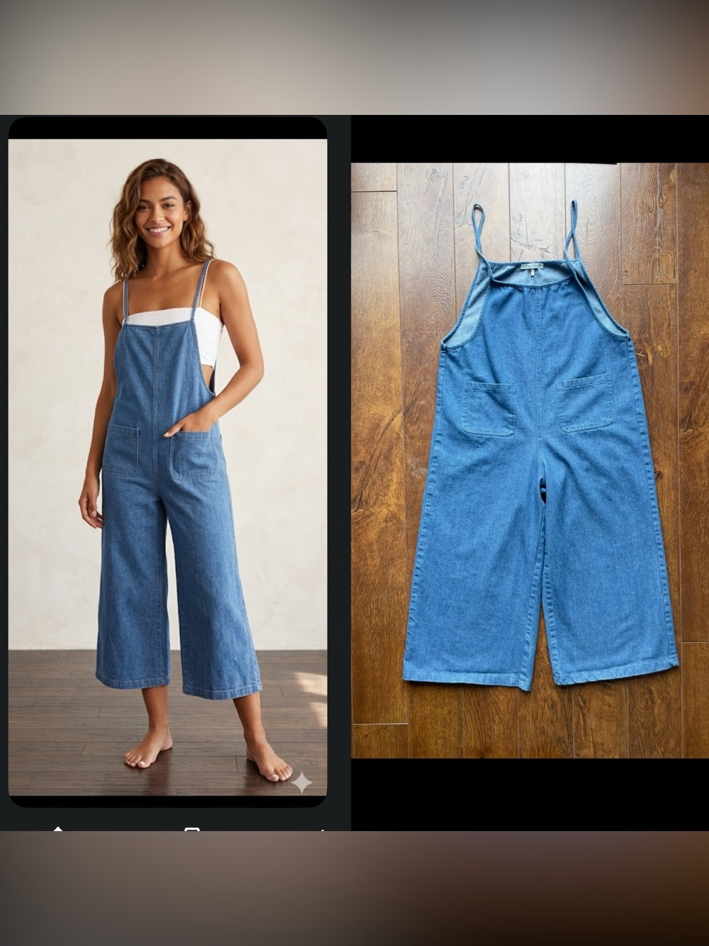 OAK + FORT Denim Wide-Leg Cropped Jumpsuit in Blue